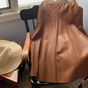 Brown vegan leather Maeve for Anthropologie midi a-line skirt